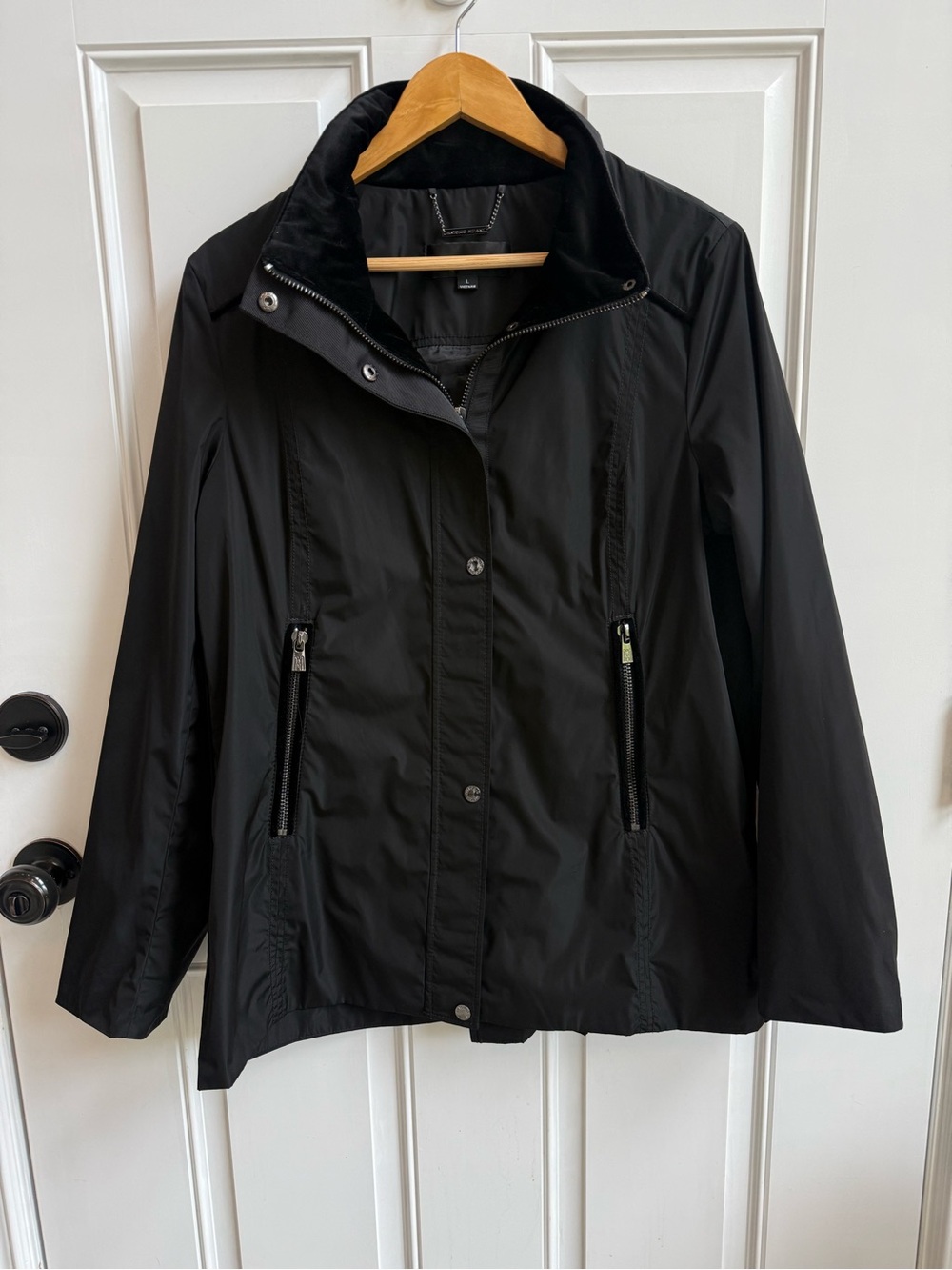 Antonio Melani velvet trim black lightweight windbreaker jacket classy outerwear